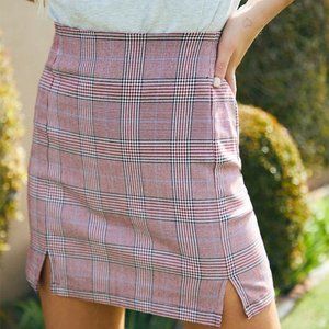 Brandy Melville John Galt Cara Plaid Skirt - Pink/White/Black